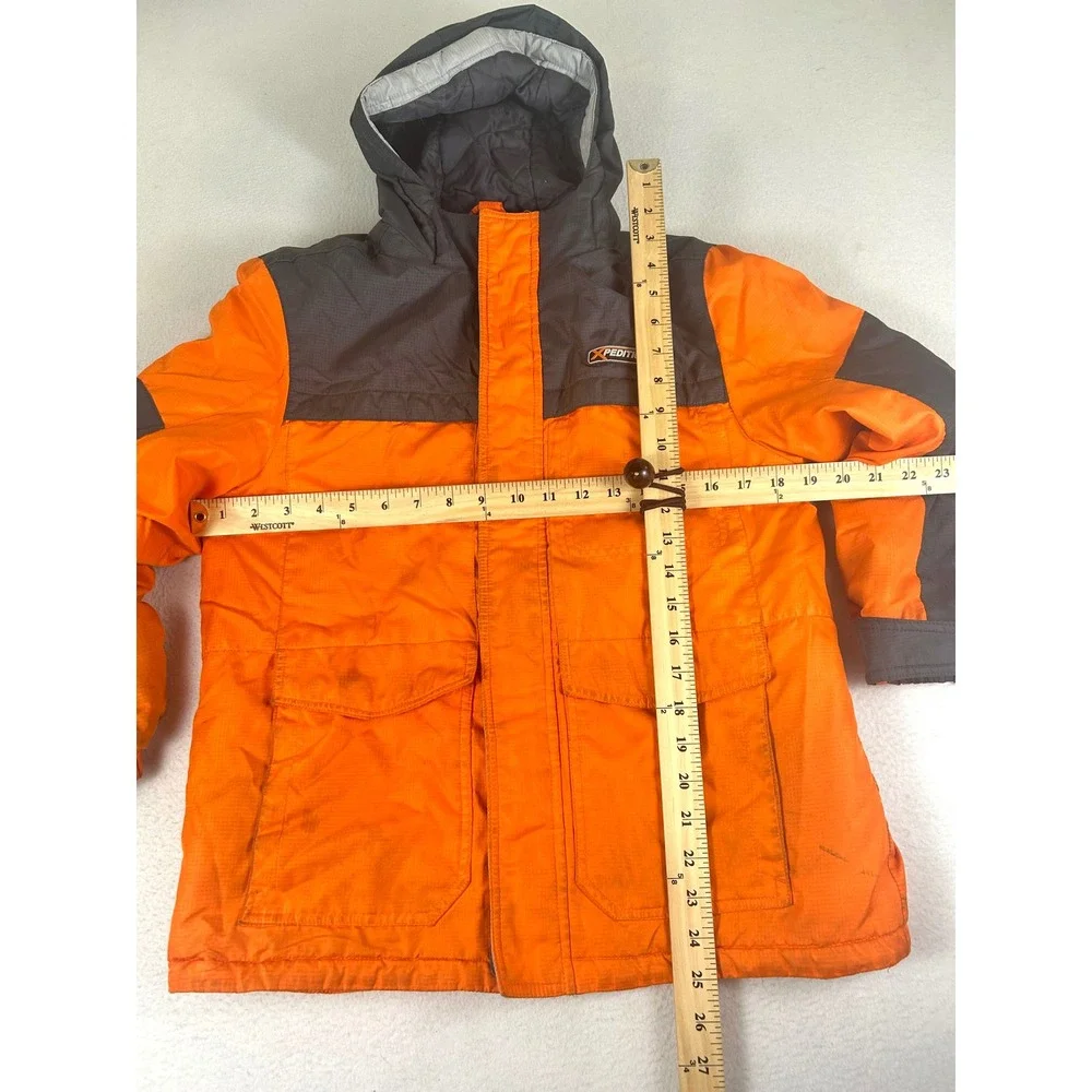 Mountain Xpedition Winter Jacket Kids L 10/12 Orange Gray Parka Hooded Snow Coat